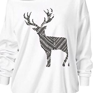 White Graphic Deer Print Women's Top